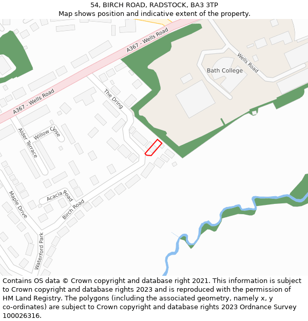54, BIRCH ROAD, RADSTOCK, BA3 3TP: Location map and indicative extent of plot