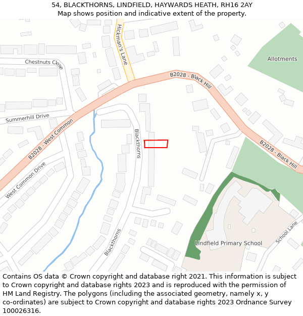 54, BLACKTHORNS, LINDFIELD, HAYWARDS HEATH, RH16 2AY: Location map and indicative extent of plot