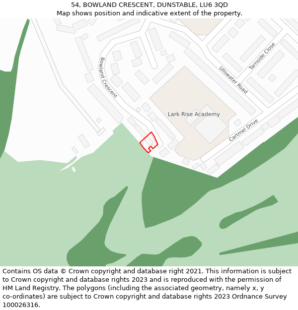 54, BOWLAND CRESCENT, DUNSTABLE, LU6 3QD: Location map and indicative extent of plot