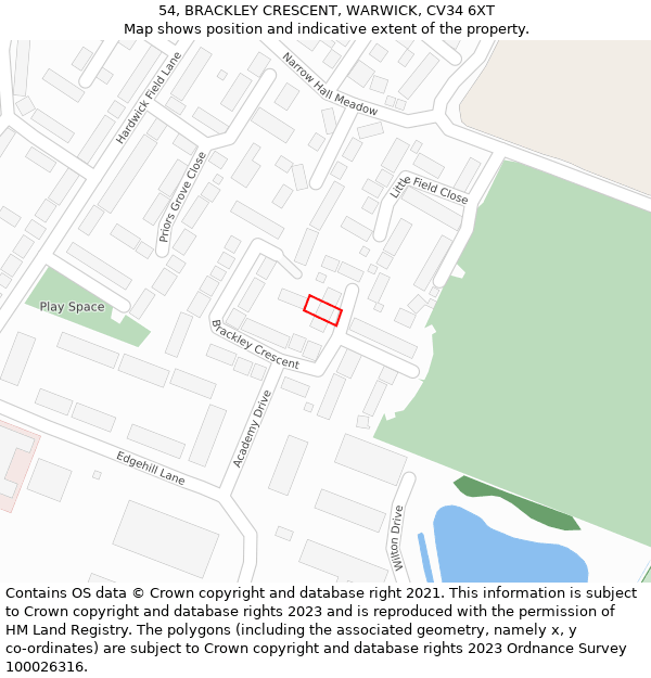 54, BRACKLEY CRESCENT, WARWICK, CV34 6XT: Location map and indicative extent of plot