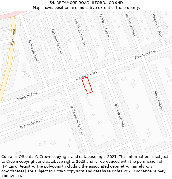 54, BREAMORE ROAD, ILFORD, IG3 9ND: Location map and indicative extent of plot