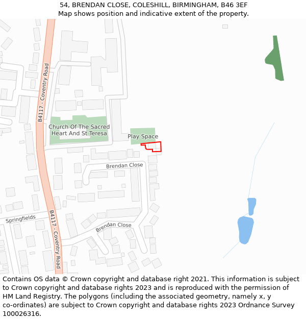 54, BRENDAN CLOSE, COLESHILL, BIRMINGHAM, B46 3EF: Location map and indicative extent of plot