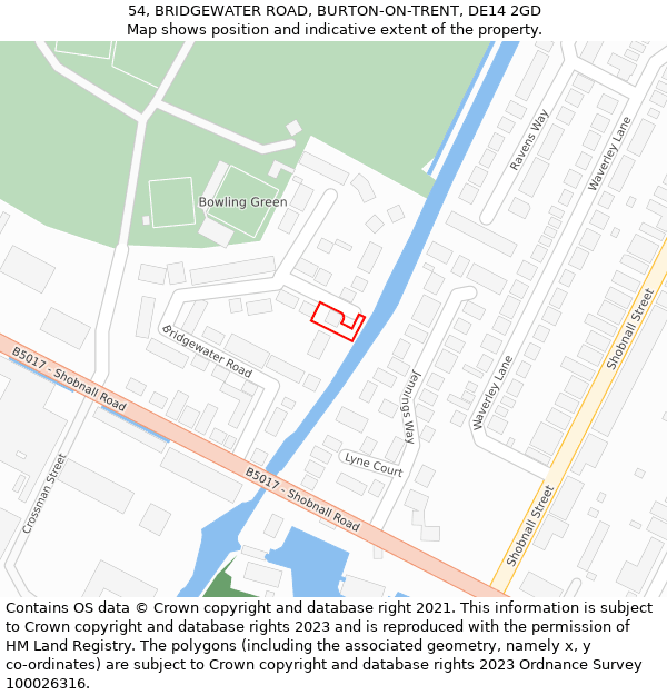 54, BRIDGEWATER ROAD, BURTON-ON-TRENT, DE14 2GD: Location map and indicative extent of plot