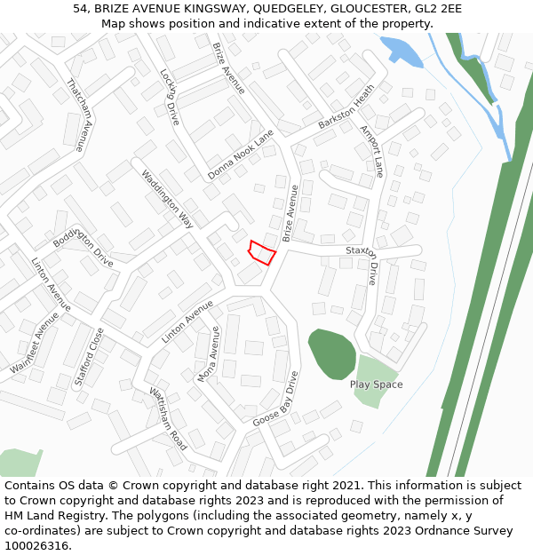 54, BRIZE AVENUE KINGSWAY, QUEDGELEY, GLOUCESTER, GL2 2EE: Location map and indicative extent of plot