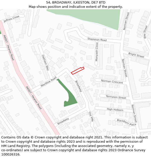 54, BROADWAY, ILKESTON, DE7 8TD: Location map and indicative extent of plot