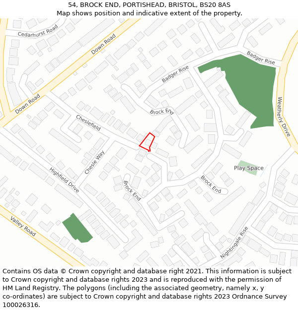54, BROCK END, PORTISHEAD, BRISTOL, BS20 8AS: Location map and indicative extent of plot