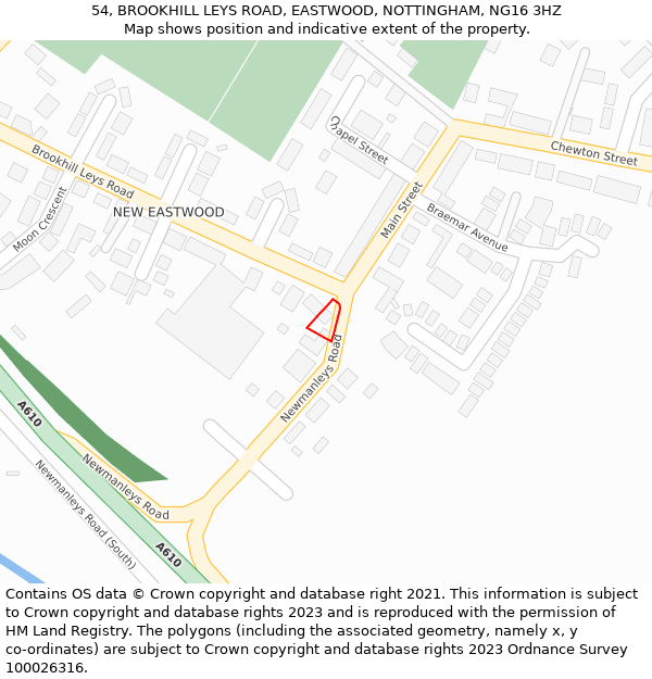 54, BROOKHILL LEYS ROAD, EASTWOOD, NOTTINGHAM, NG16 3HZ: Location map and indicative extent of plot