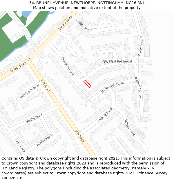 54, BRUNEL AVENUE, NEWTHORPE, NOTTINGHAM, NG16 3NH: Location map and indicative extent of plot