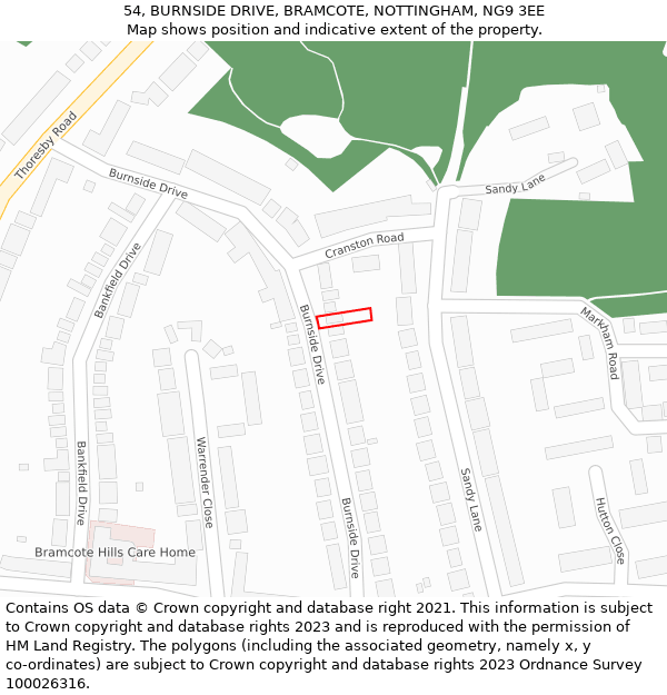 54, BURNSIDE DRIVE, BRAMCOTE, NOTTINGHAM, NG9 3EE: Location map and indicative extent of plot