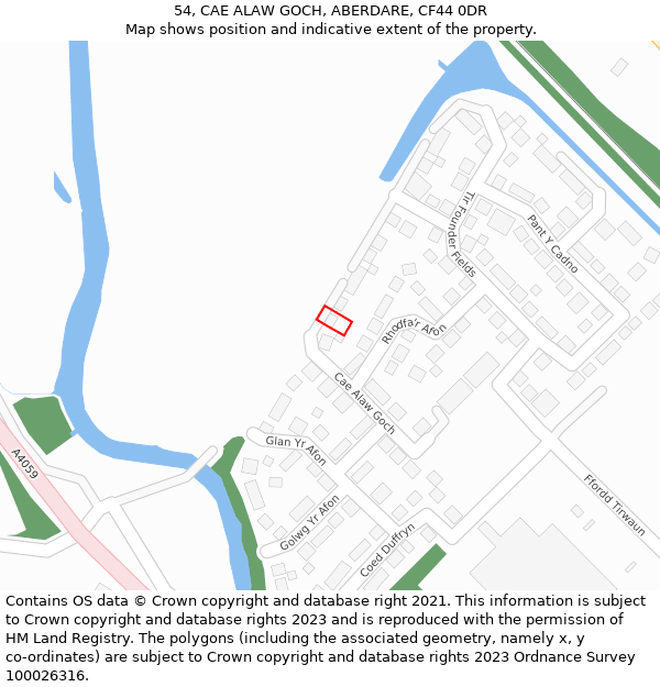 54, CAE ALAW GOCH, ABERDARE, CF44 0DR: Location map and indicative extent of plot