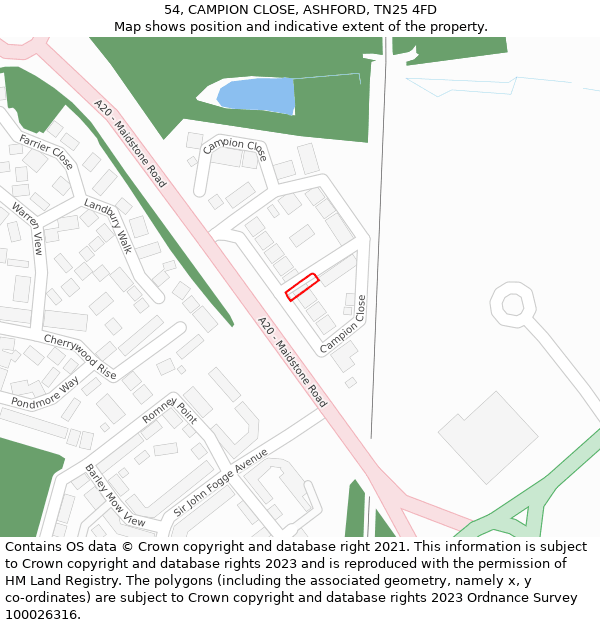 54, CAMPION CLOSE, ASHFORD, TN25 4FD: Location map and indicative extent of plot