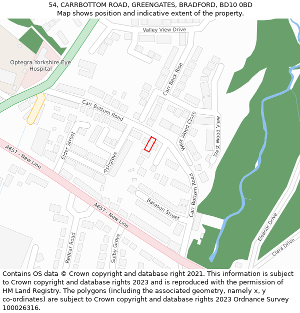 54, CARRBOTTOM ROAD, GREENGATES, BRADFORD, BD10 0BD: Location map and indicative extent of plot