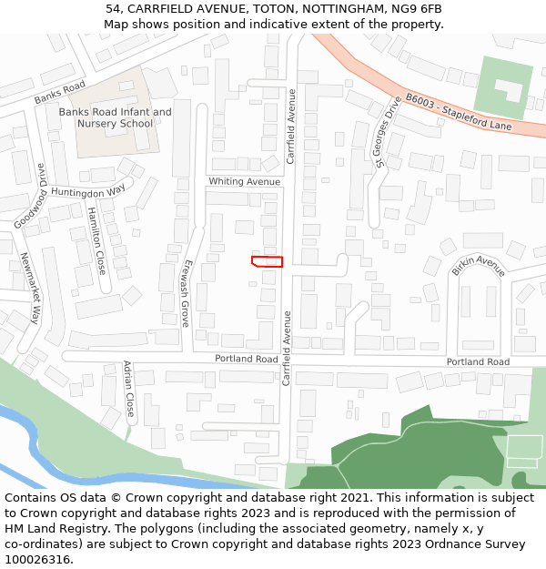 54, CARRFIELD AVENUE, TOTON, NOTTINGHAM, NG9 6FB: Location map and indicative extent of plot