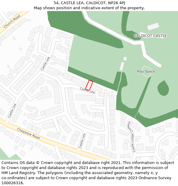 54, CASTLE LEA, CALDICOT, NP26 4PJ: Location map and indicative extent of plot