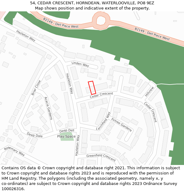 54, CEDAR CRESCENT, HORNDEAN, WATERLOOVILLE, PO8 9EZ: Location map and indicative extent of plot
