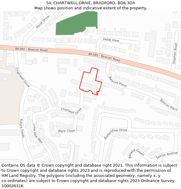 54, CHARTWELL DRIVE, BRADFORD, BD6 3DA: Location map and indicative extent of plot