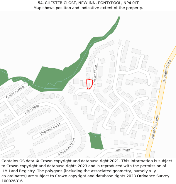 54, CHESTER CLOSE, NEW INN, PONTYPOOL, NP4 0LT: Location map and indicative extent of plot