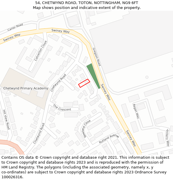 54, CHETWYND ROAD, TOTON, NOTTINGHAM, NG9 6FT: Location map and indicative extent of plot