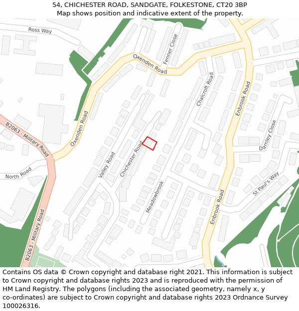 54, CHICHESTER ROAD, SANDGATE, FOLKESTONE, CT20 3BP: Location map and indicative extent of plot