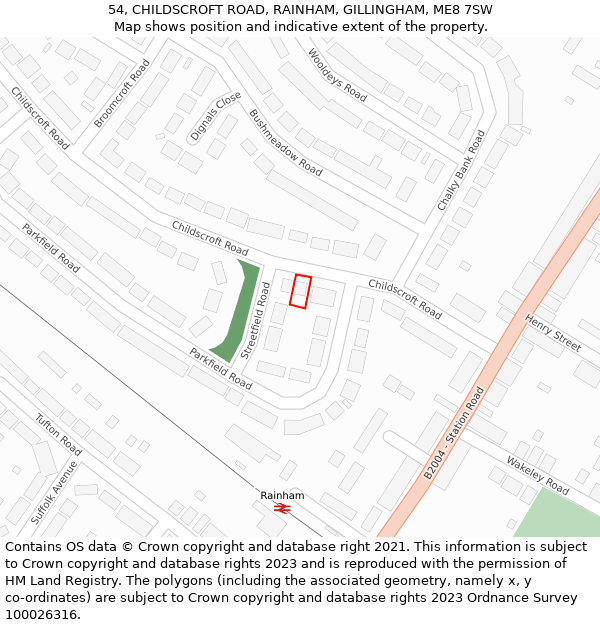 54, CHILDSCROFT ROAD, RAINHAM, GILLINGHAM, ME8 7SW: Location map and indicative extent of plot