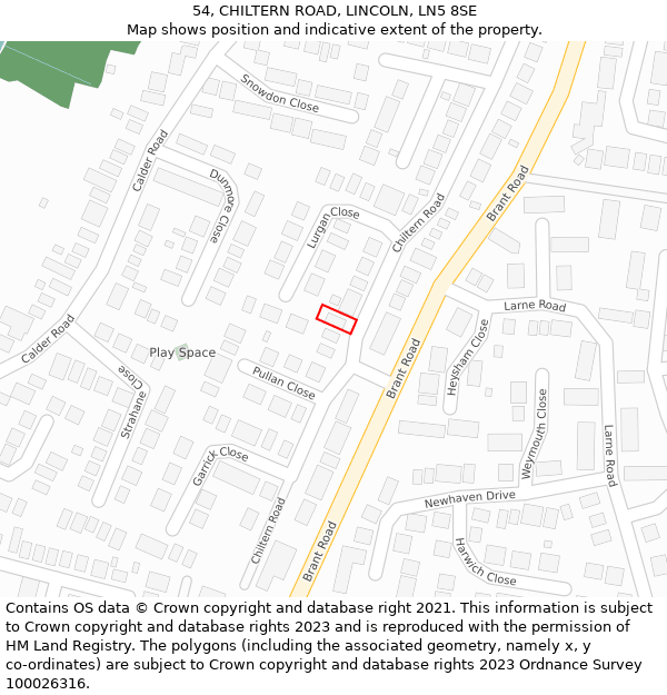 54, CHILTERN ROAD, LINCOLN, LN5 8SE: Location map and indicative extent of plot
