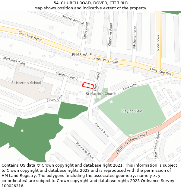 54, CHURCH ROAD, DOVER, CT17 9LR: Location map and indicative extent of plot