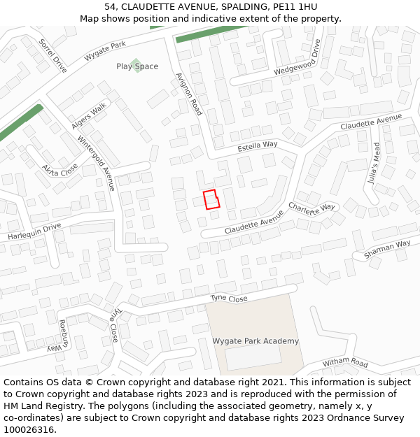 54, CLAUDETTE AVENUE, SPALDING, PE11 1HU: Location map and indicative extent of plot