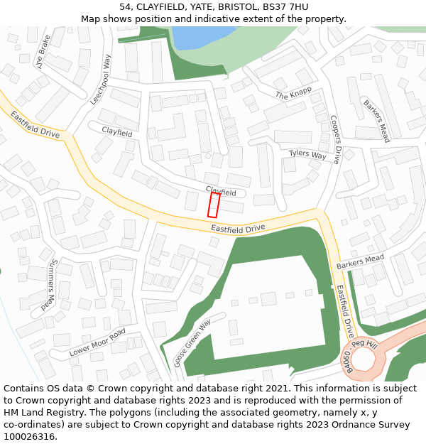 54, CLAYFIELD, YATE, BRISTOL, BS37 7HU: Location map and indicative extent of plot