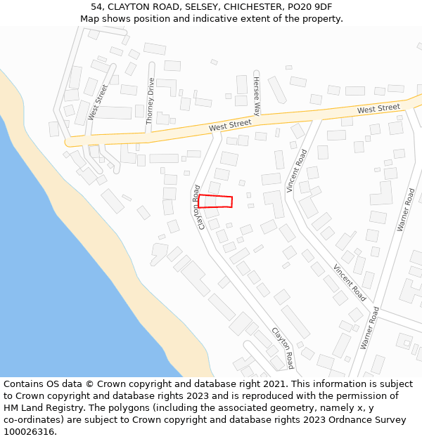 54, CLAYTON ROAD, SELSEY, CHICHESTER, PO20 9DF: Location map and indicative extent of plot