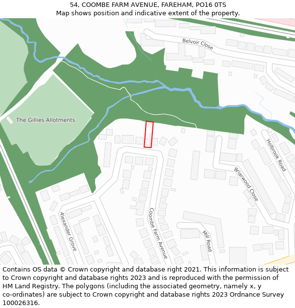 54, COOMBE FARM AVENUE, FAREHAM, PO16 0TS: Location map and indicative extent of plot