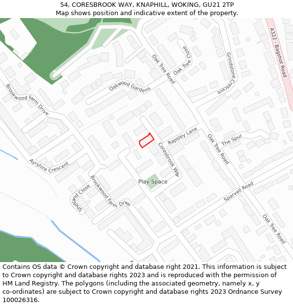 54, CORESBROOK WAY, KNAPHILL, WOKING, GU21 2TP: Location map and indicative extent of plot