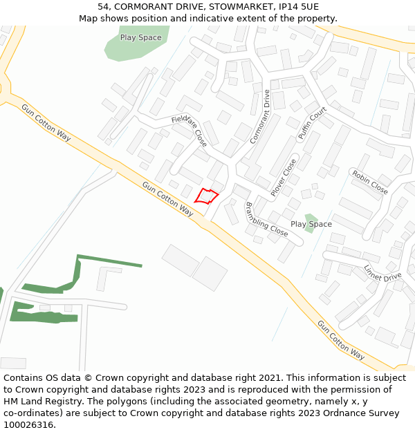 54, CORMORANT DRIVE, STOWMARKET, IP14 5UE: Location map and indicative extent of plot