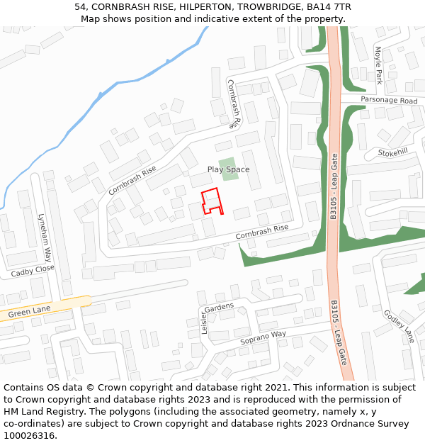 54, CORNBRASH RISE, HILPERTON, TROWBRIDGE, BA14 7TR: Location map and indicative extent of plot