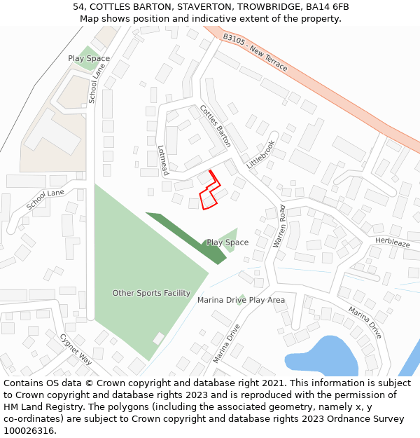 54, COTTLES BARTON, STAVERTON, TROWBRIDGE, BA14 6FB: Location map and indicative extent of plot