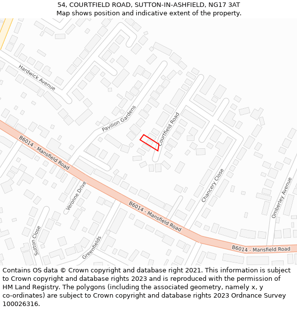 54, COURTFIELD ROAD, SUTTON-IN-ASHFIELD, NG17 3AT: Location map and indicative extent of plot