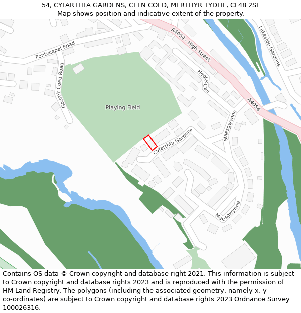 54, CYFARTHFA GARDENS, CEFN COED, MERTHYR TYDFIL, CF48 2SE: Location map and indicative extent of plot