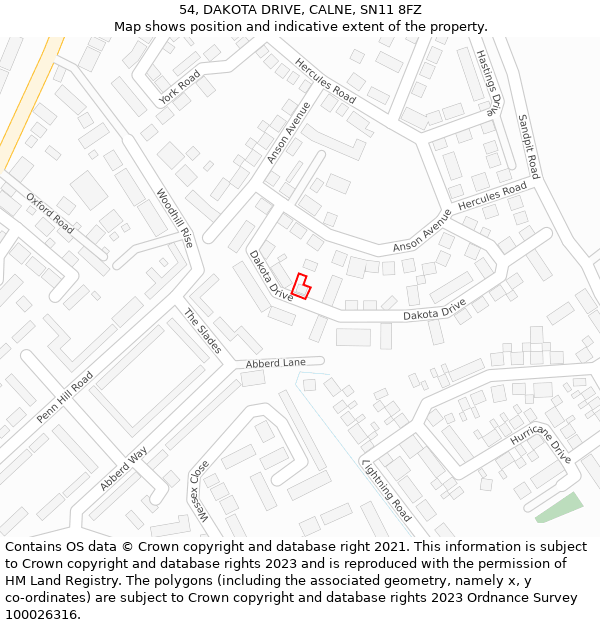 54, DAKOTA DRIVE, CALNE, SN11 8FZ: Location map and indicative extent of plot