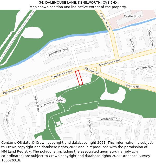 54, DALEHOUSE LANE, KENILWORTH, CV8 2HX: Location map and indicative extent of plot