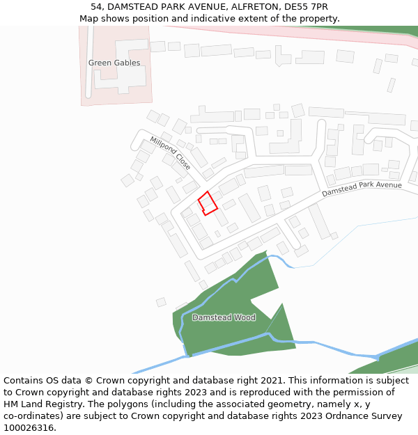 54, DAMSTEAD PARK AVENUE, ALFRETON, DE55 7PR: Location map and indicative extent of plot