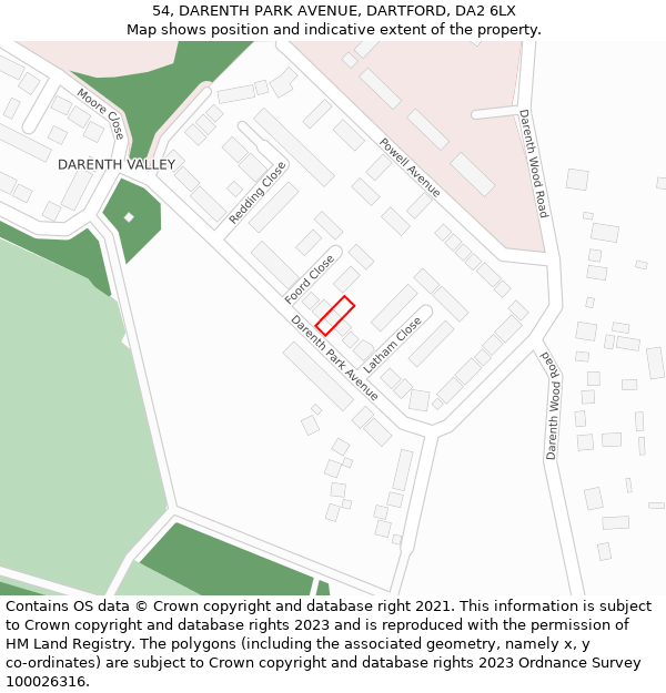 54, DARENTH PARK AVENUE, DARTFORD, DA2 6LX: Location map and indicative extent of plot