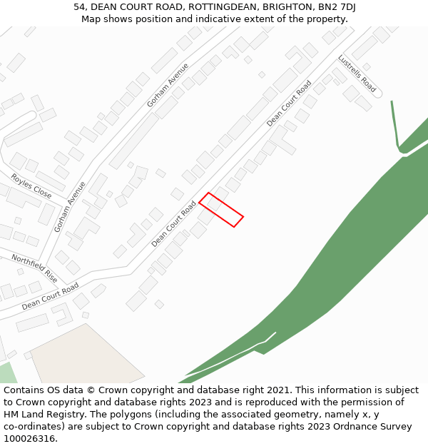 54, DEAN COURT ROAD, ROTTINGDEAN, BRIGHTON, BN2 7DJ: Location map and indicative extent of plot
