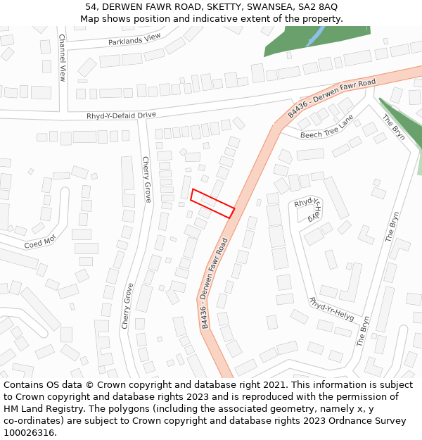 54, DERWEN FAWR ROAD, SKETTY, SWANSEA, SA2 8AQ: Location map and indicative extent of plot