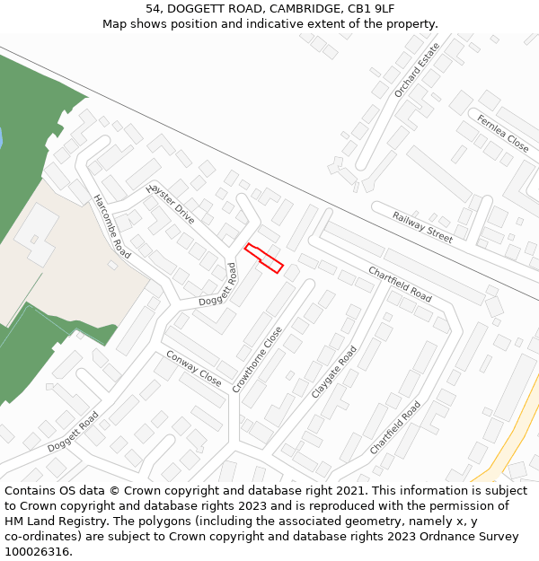 54, DOGGETT ROAD, CAMBRIDGE, CB1 9LF: Location map and indicative extent of plot