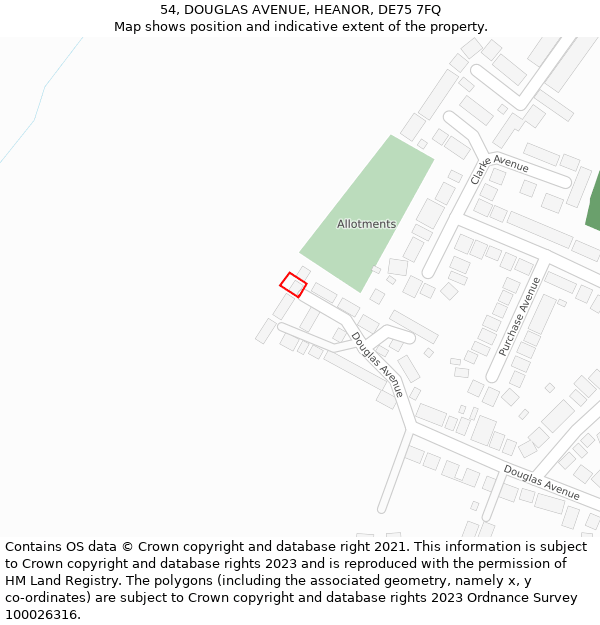 54, DOUGLAS AVENUE, HEANOR, DE75 7FQ: Location map and indicative extent of plot