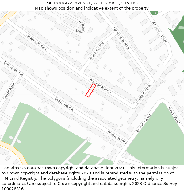 54, DOUGLAS AVENUE, WHITSTABLE, CT5 1RU: Location map and indicative extent of plot