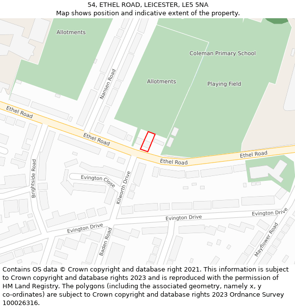 54, ETHEL ROAD, LEICESTER, LE5 5NA: Location map and indicative extent of plot