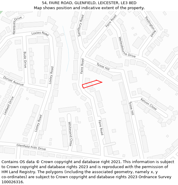 54, FAIRE ROAD, GLENFIELD, LEICESTER, LE3 8ED: Location map and indicative extent of plot