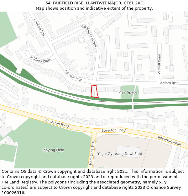 54, FAIRFIELD RISE, LLANTWIT MAJOR, CF61 2XG: Location map and indicative extent of plot