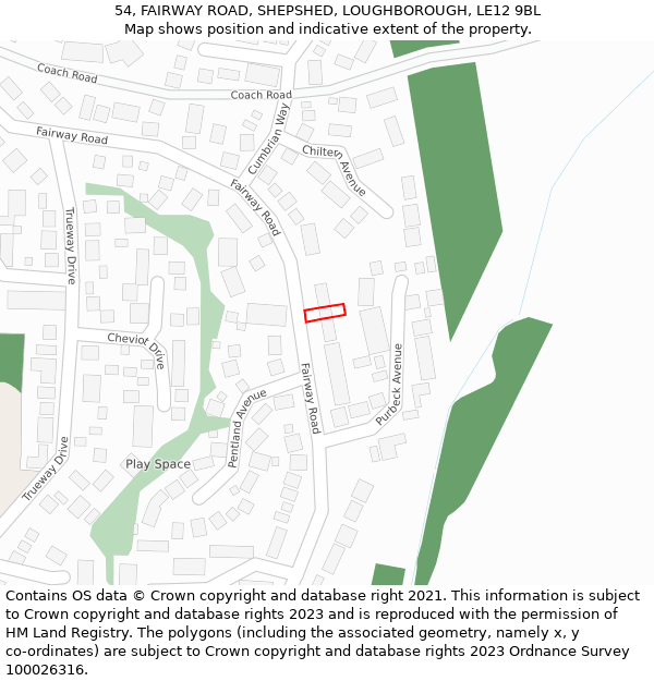 54, FAIRWAY ROAD, SHEPSHED, LOUGHBOROUGH, LE12 9BL: Location map and indicative extent of plot