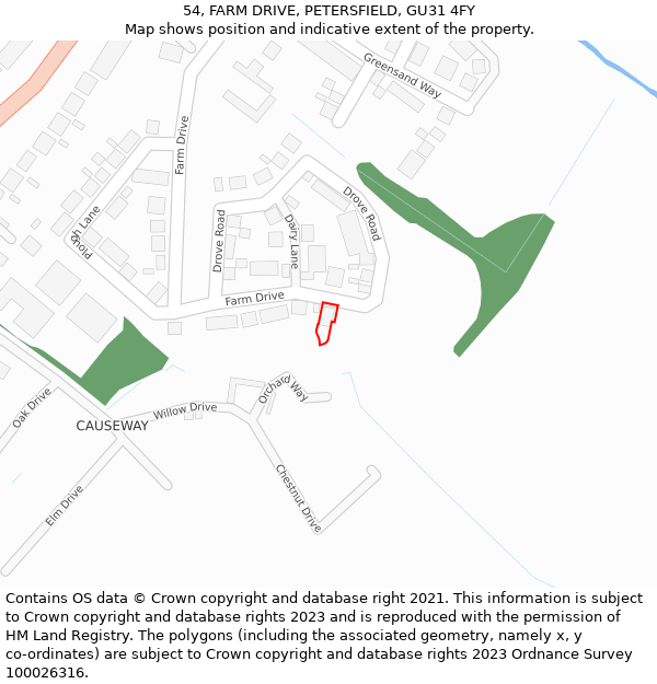 54, FARM DRIVE, PETERSFIELD, GU31 4FY: Location map and indicative extent of plot